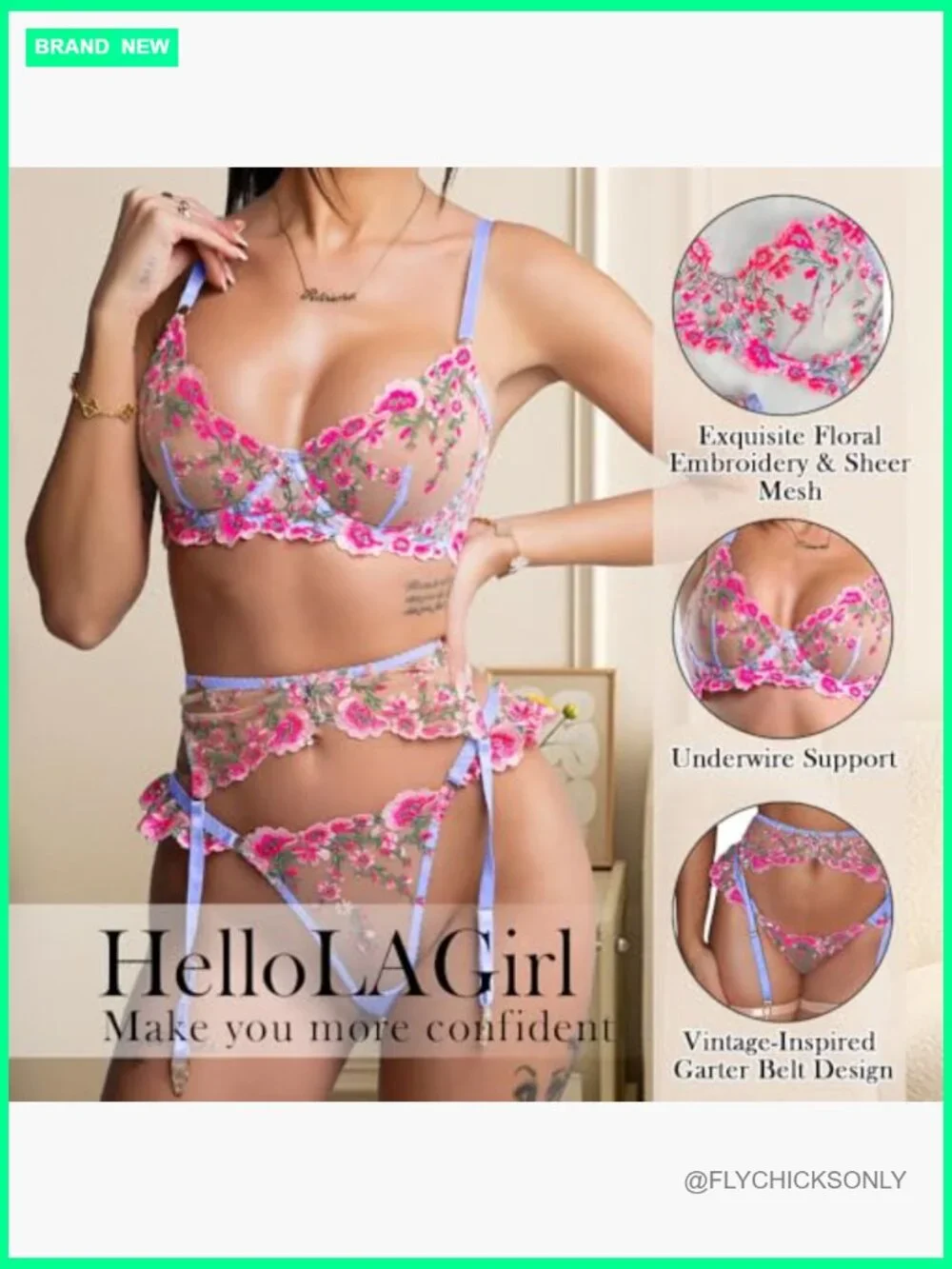 Sexy Lace Teddy Lingerie Set with Garter Belt 3 Piece